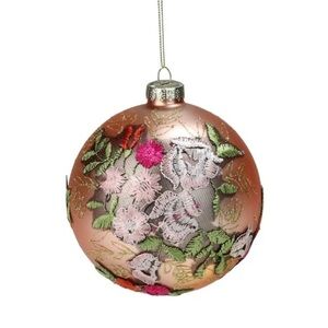 Northlight 4.5” Glass Floral Appliqué Ball Christmas Ornament Vintage Pink NEW